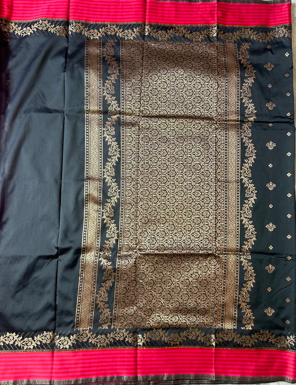Black n pink semi banarasi silk saree