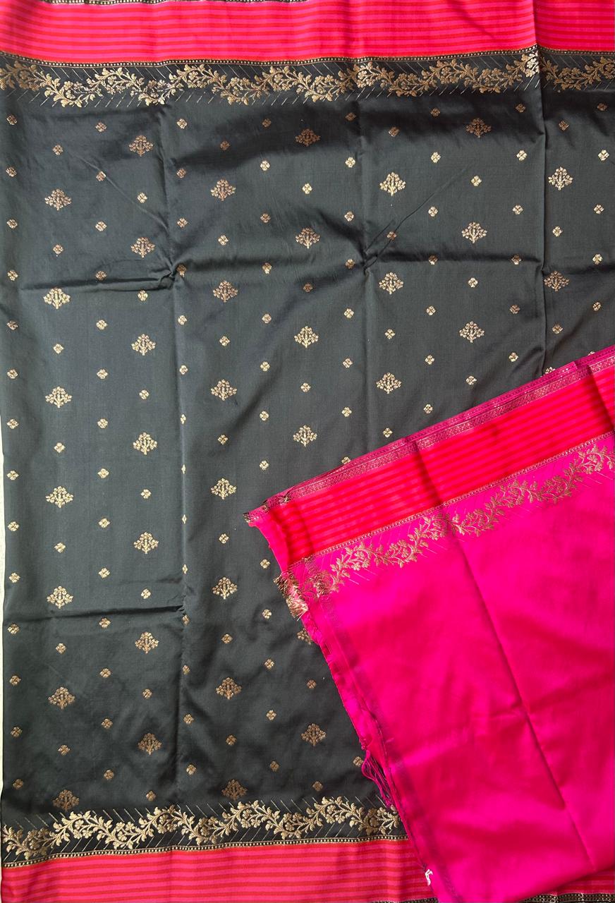 Black n pink semi banarasi silk saree