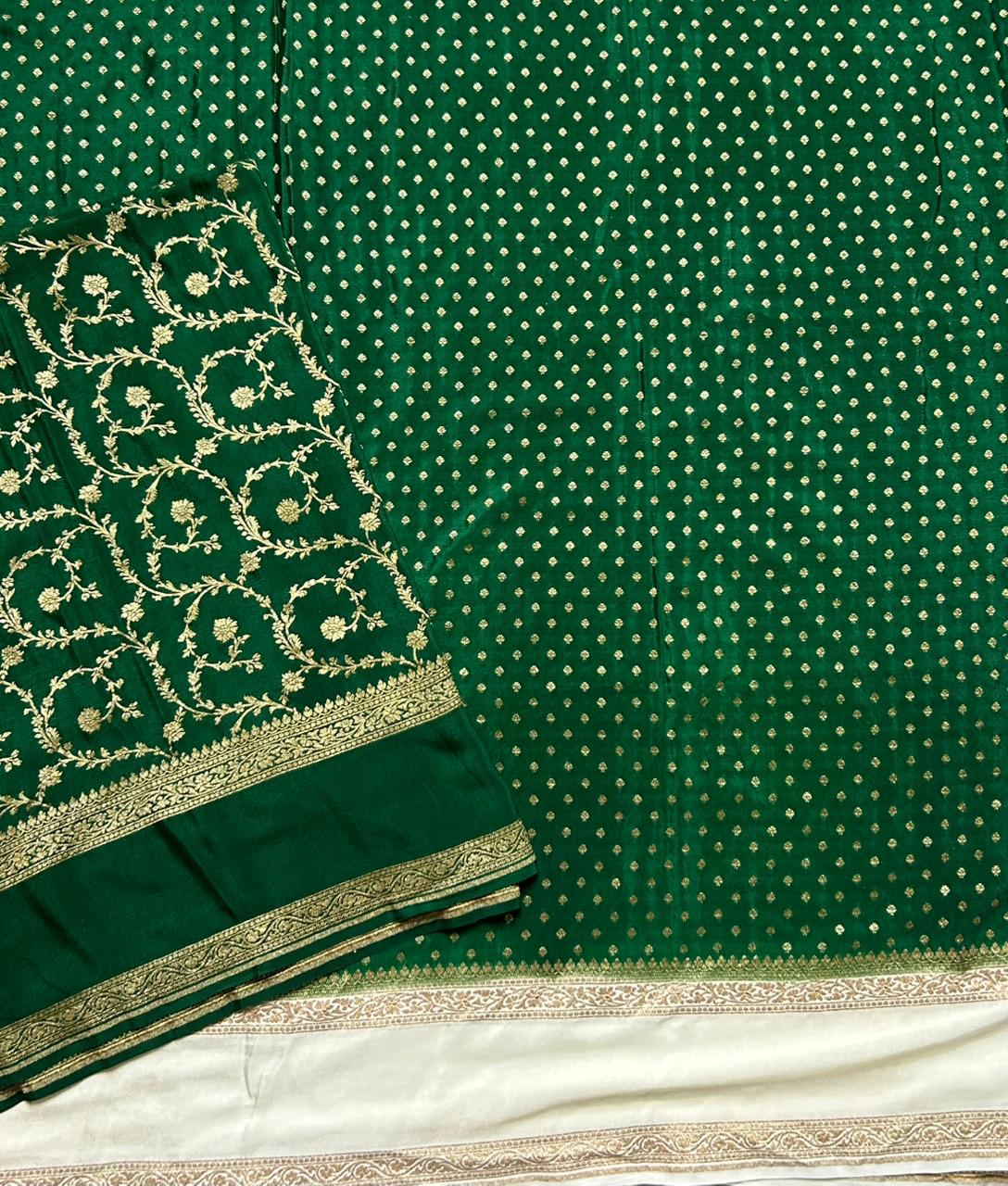 Bottle green bentex border pure benarasi crepe 103 saree