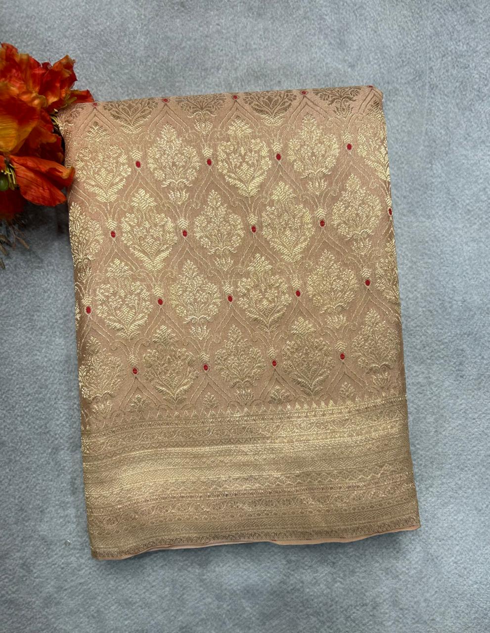 Peach brocade pure mysore silk 104 saree
