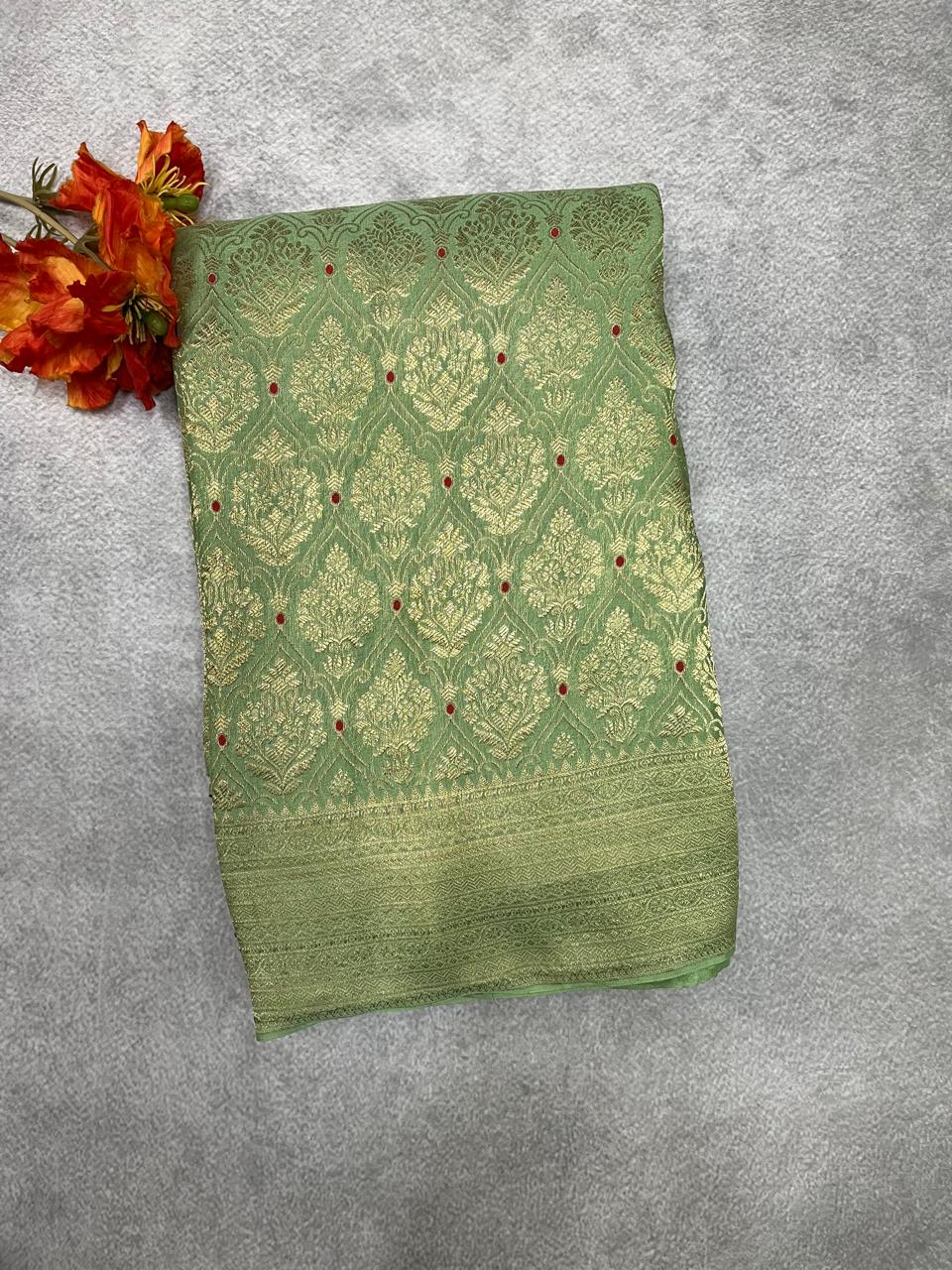 Pastel green brocade pure mysore silk 104 saree