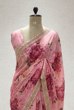 Pastel pink digital printed pure crepe 104 saree