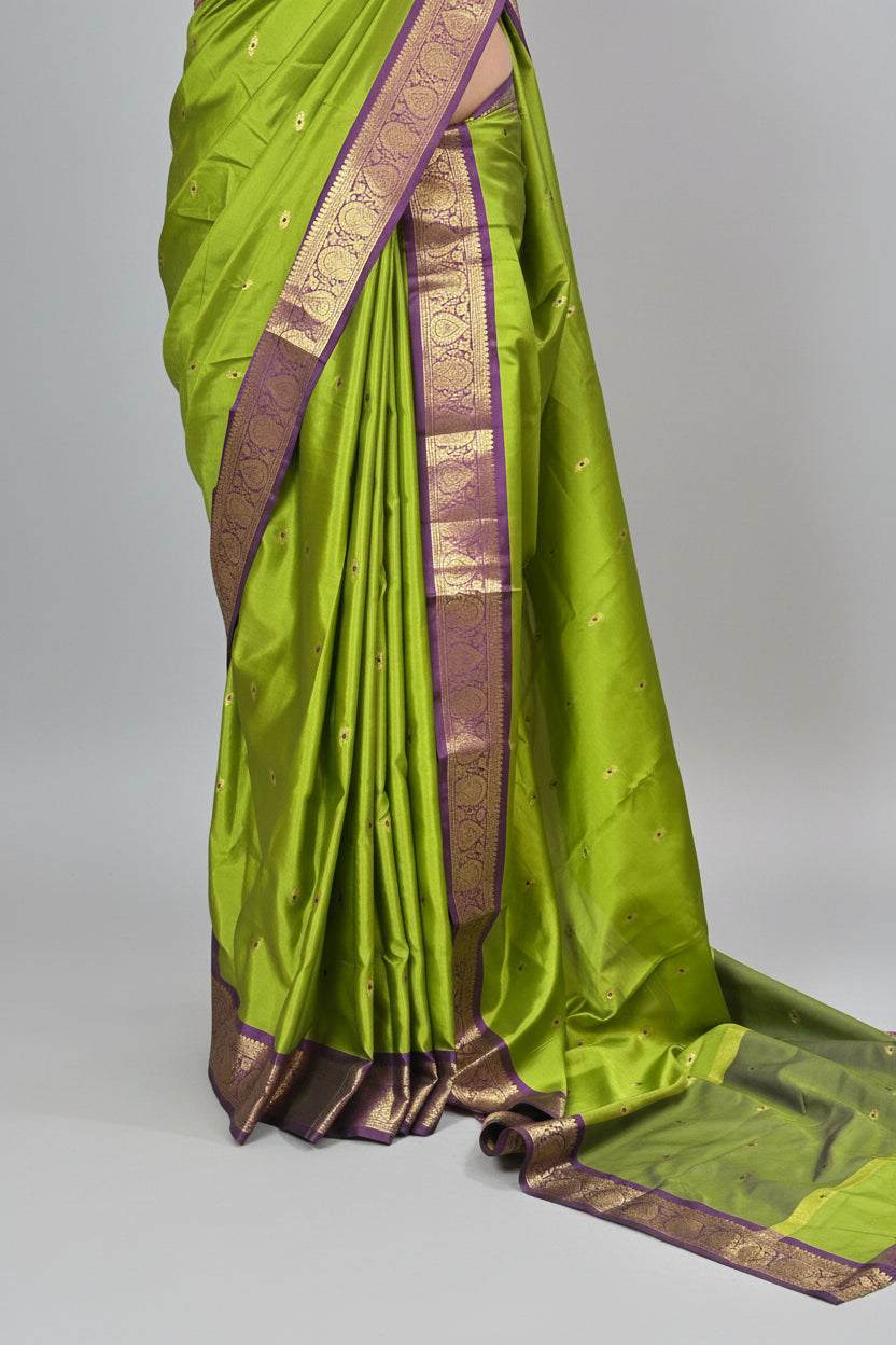 Parrot green small border kanchi 104 silk saree