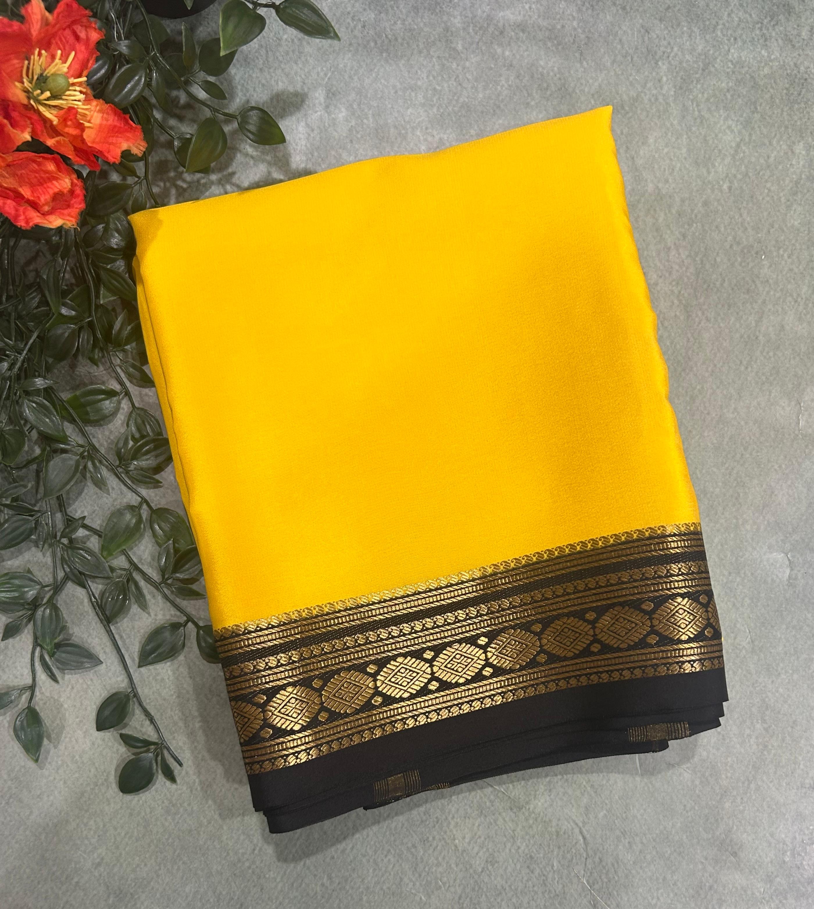 Rashmika Mandanna yellow n black pure mysore silk-105 saree