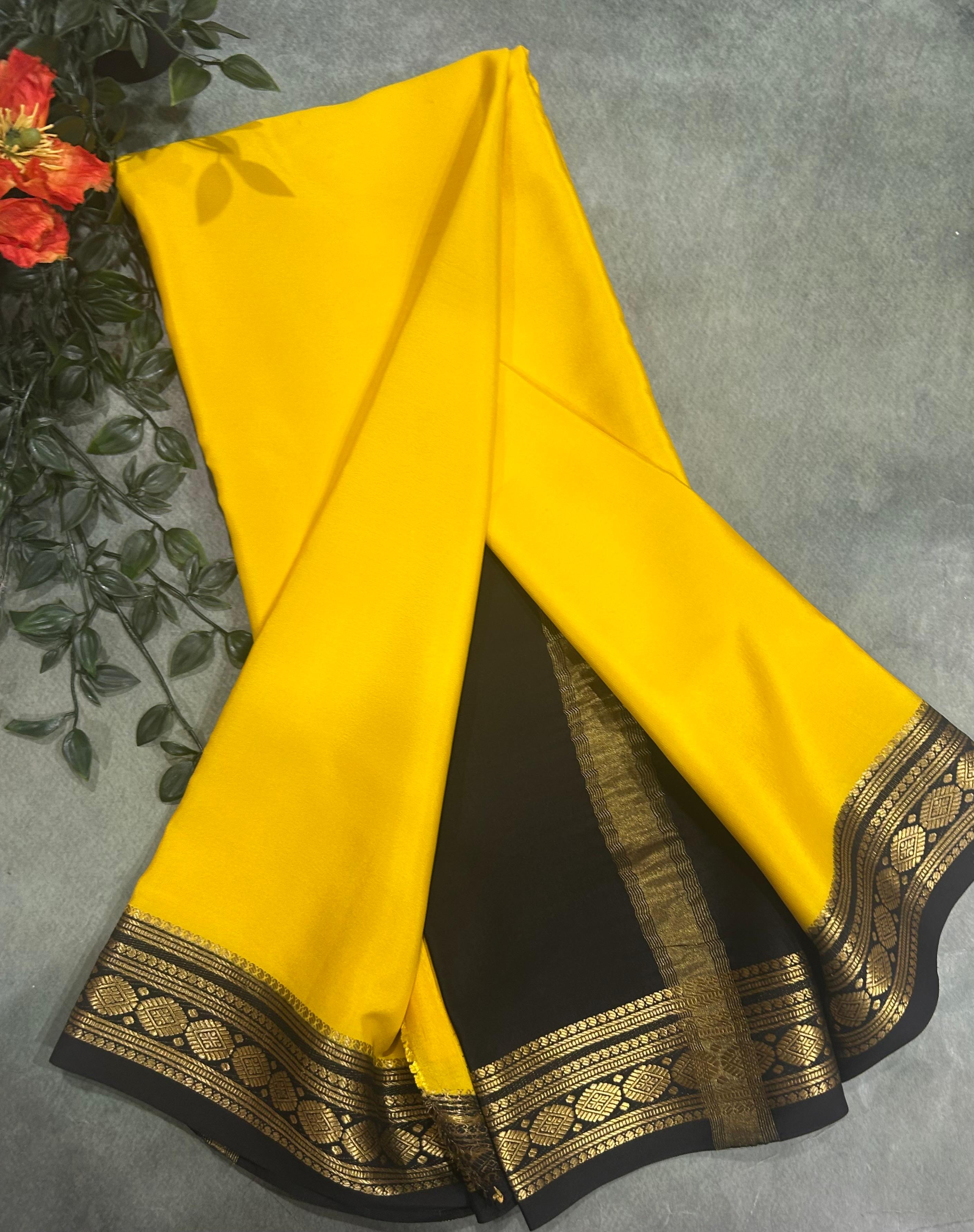 Rashmika Mandanna yellow n black pure mysore silk-105 saree