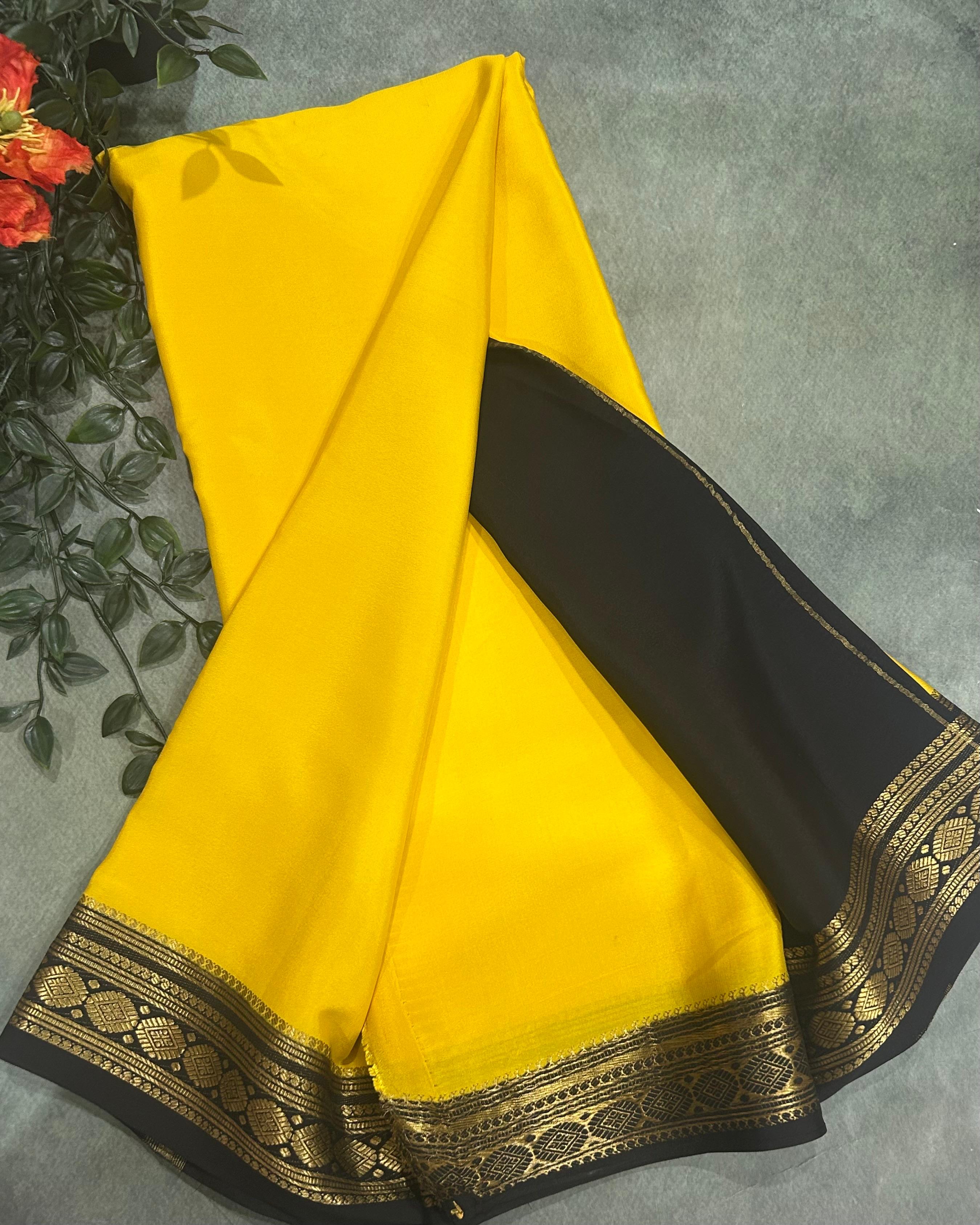 Rashmika Mandanna yellow n black pure mysore silk-105 saree