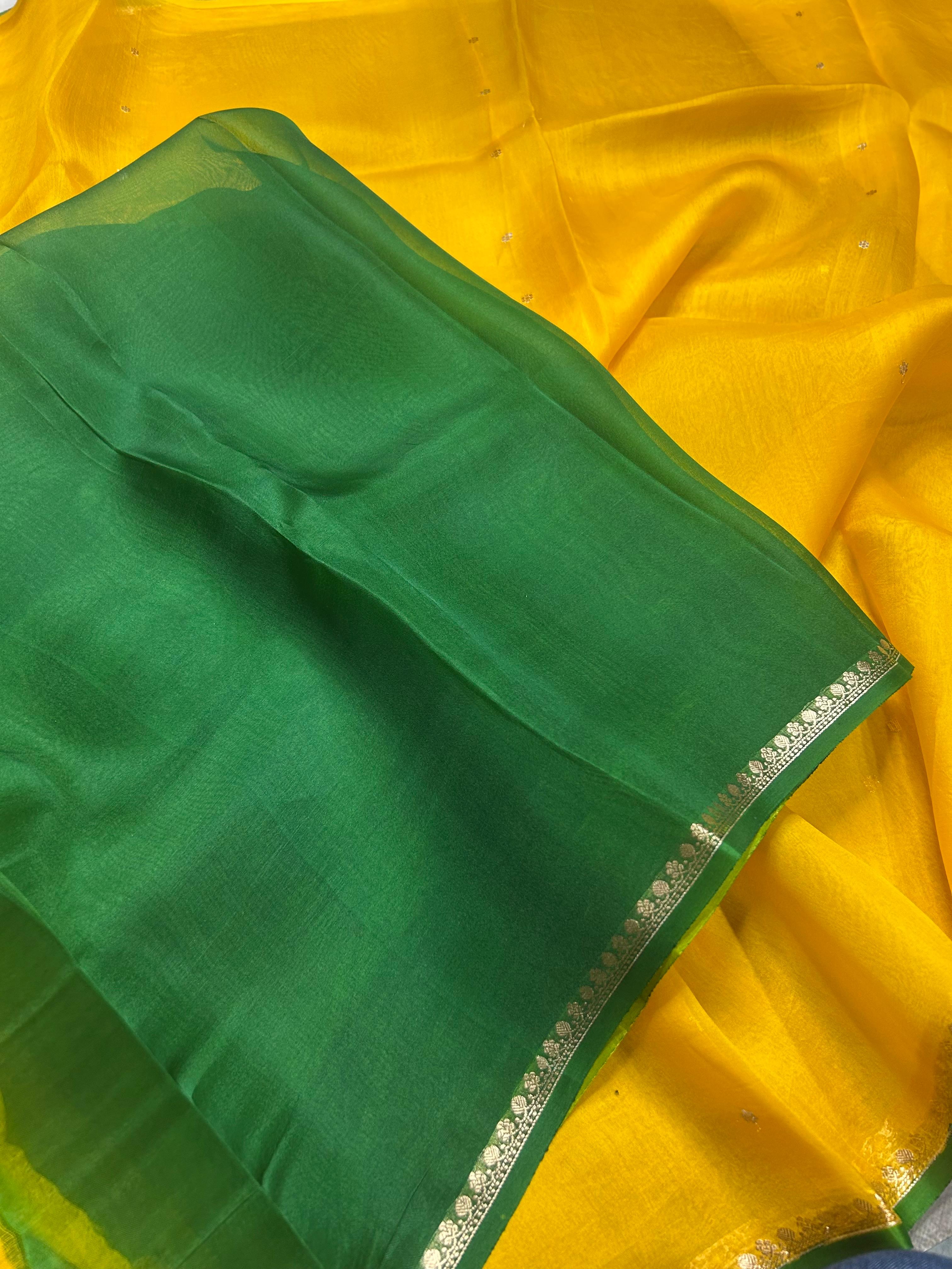 Yellow pure kora 105 organza silk saree