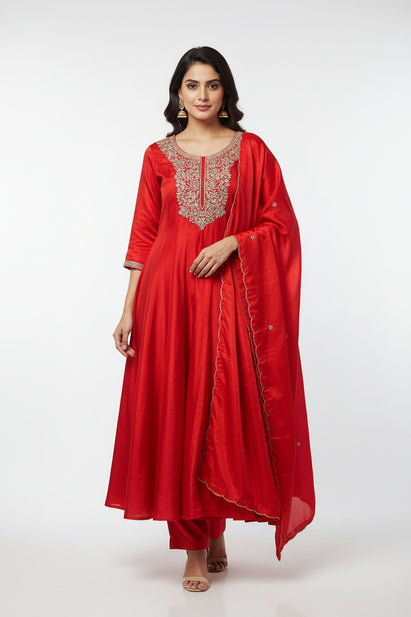 Red  Anarkali ho silk Hand work  Kurtha 567