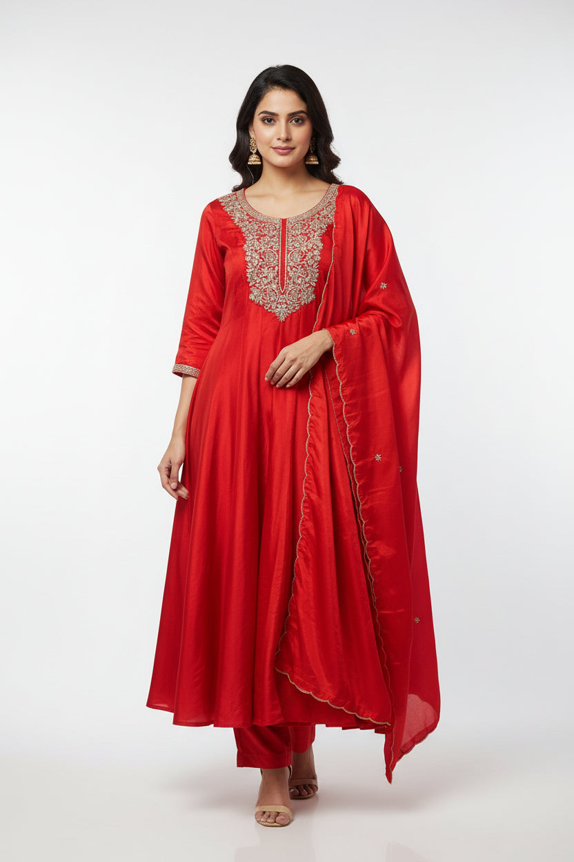Red  Anarkali ho silk Hand work  Kurtha 567