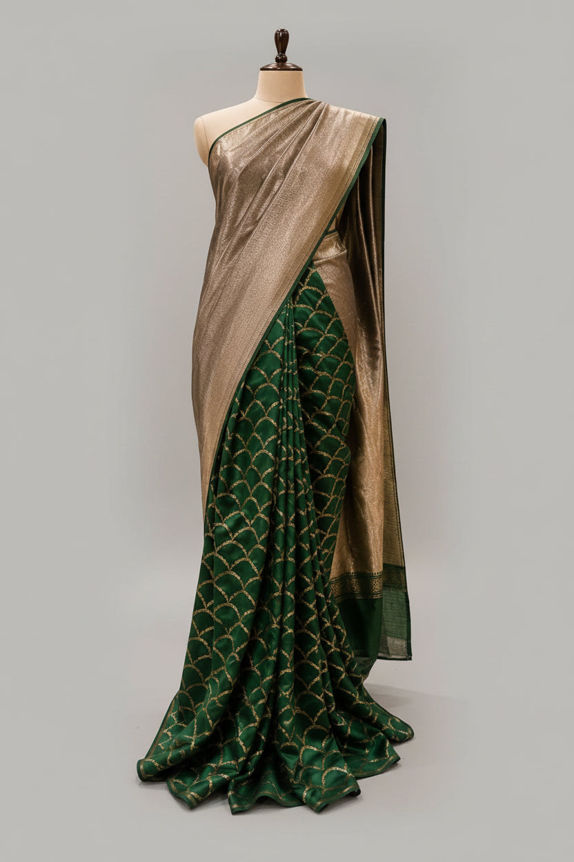 Bottle Green (Half Saree) Tissue Banarasi Brocade Saree 106