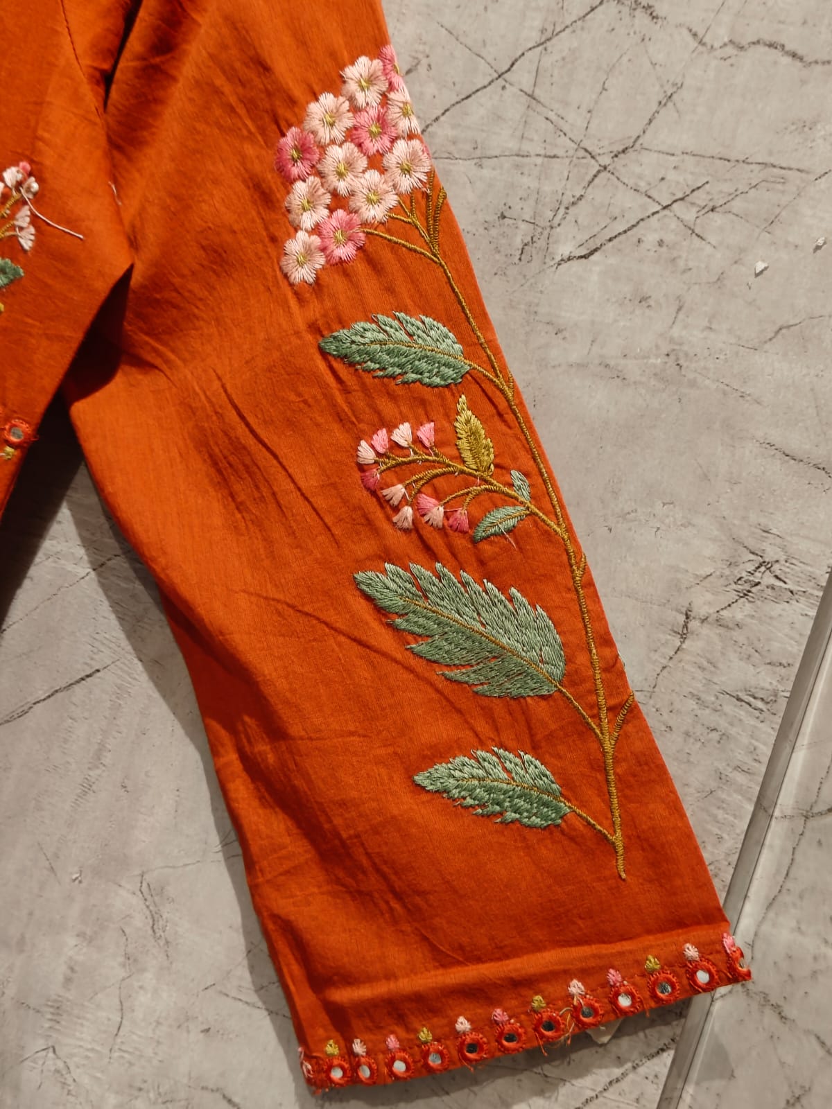Orange Mul Cotton Hand Embroidery Anarkali Kurtha 882