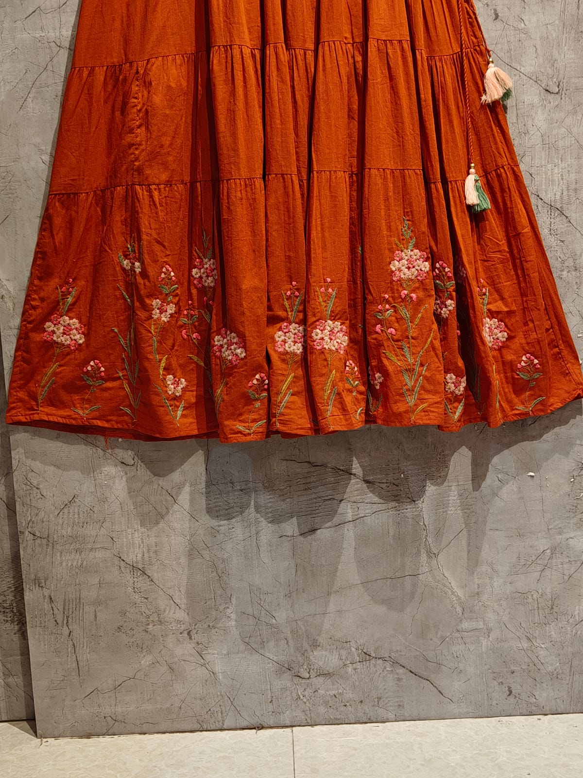 Orange Mul Cotton Hand Embroidery Anarkali Kurtha 882