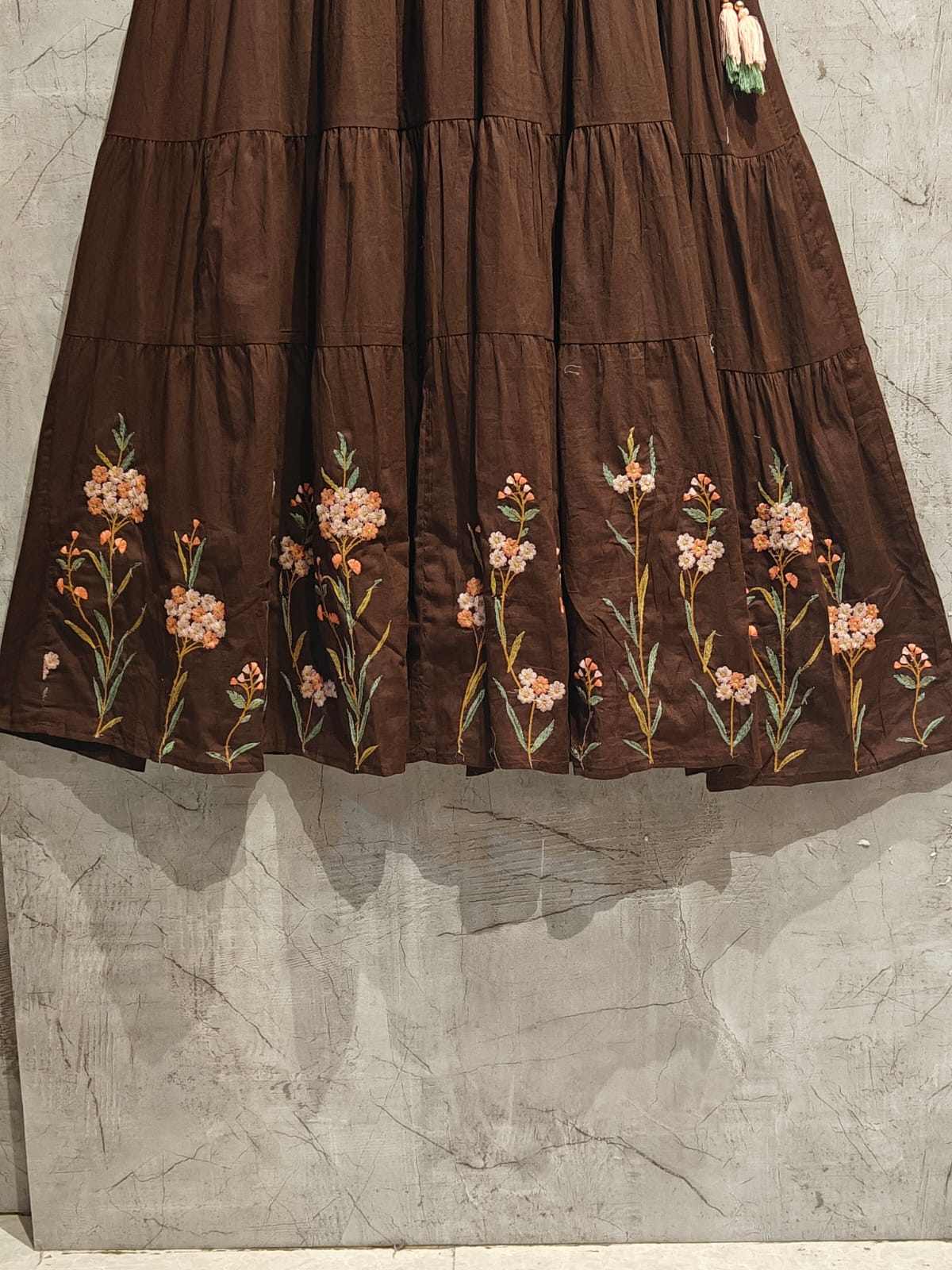 Brown Mul Cotton Hand Embroidery Anarkali Kurtha 882