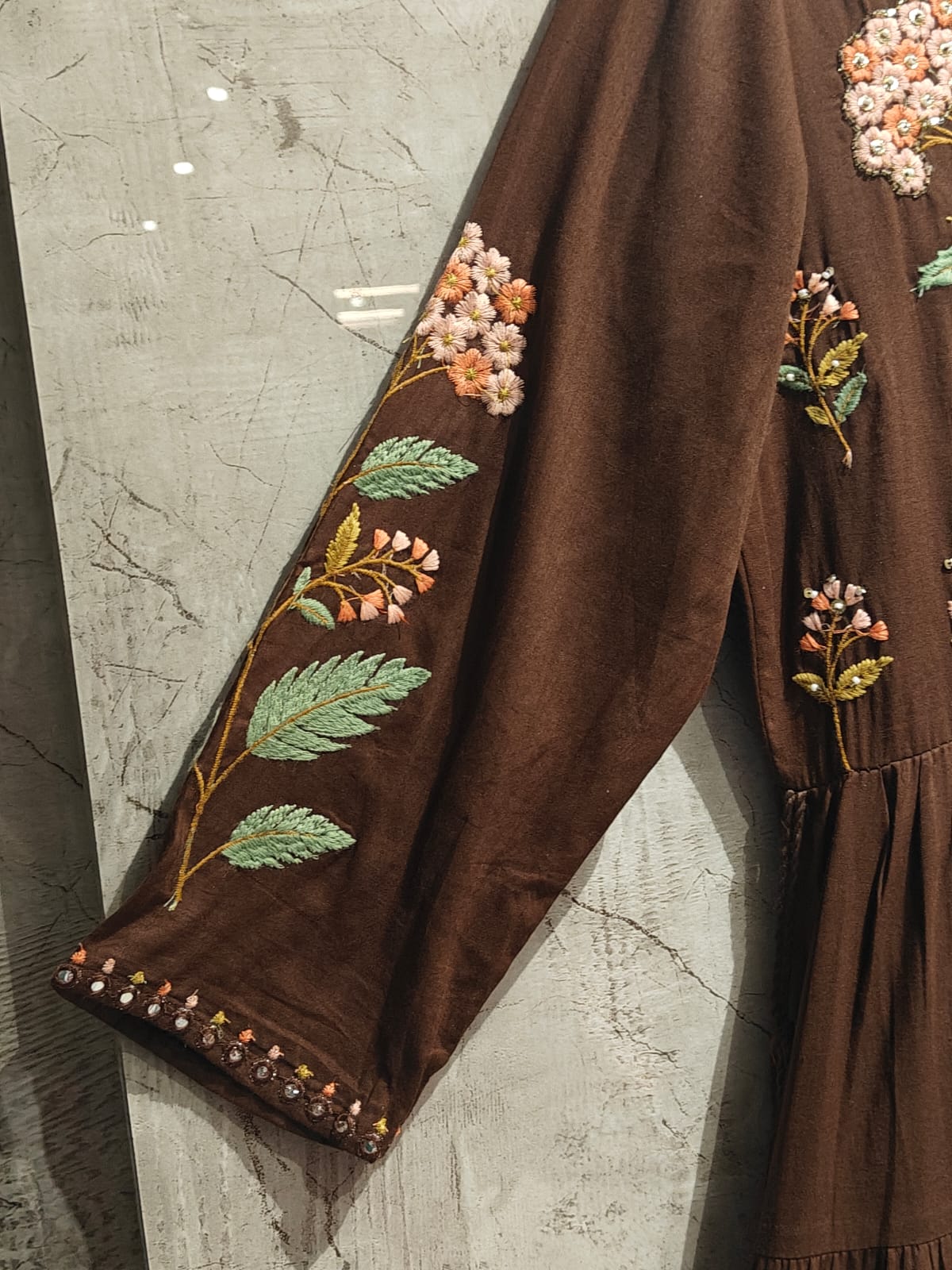 Brown Mul Cotton Hand Embroidery Anarkali Kurtha 882