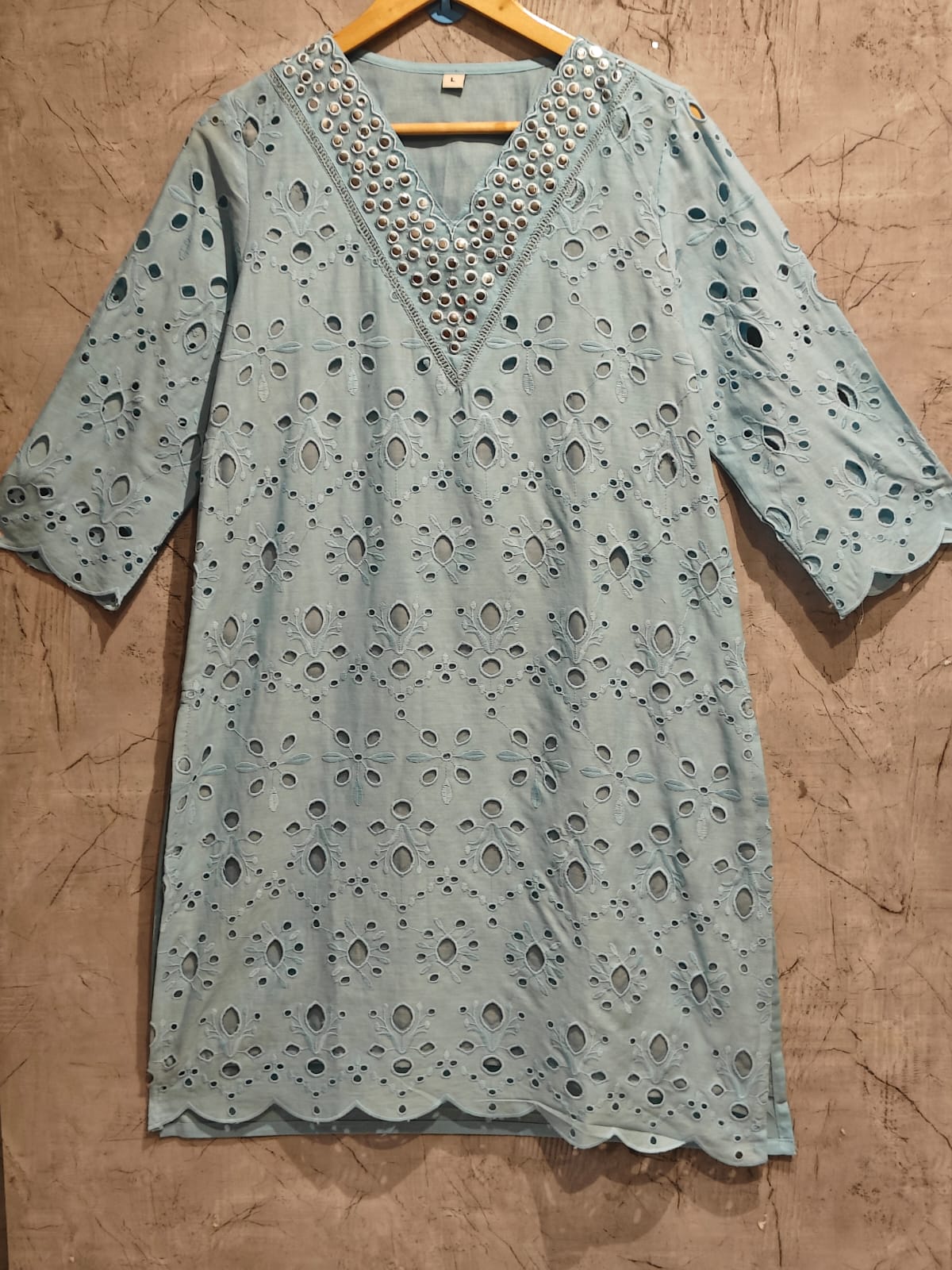Sky Blue Cotton Hakoba Cord Set Kurtha 487