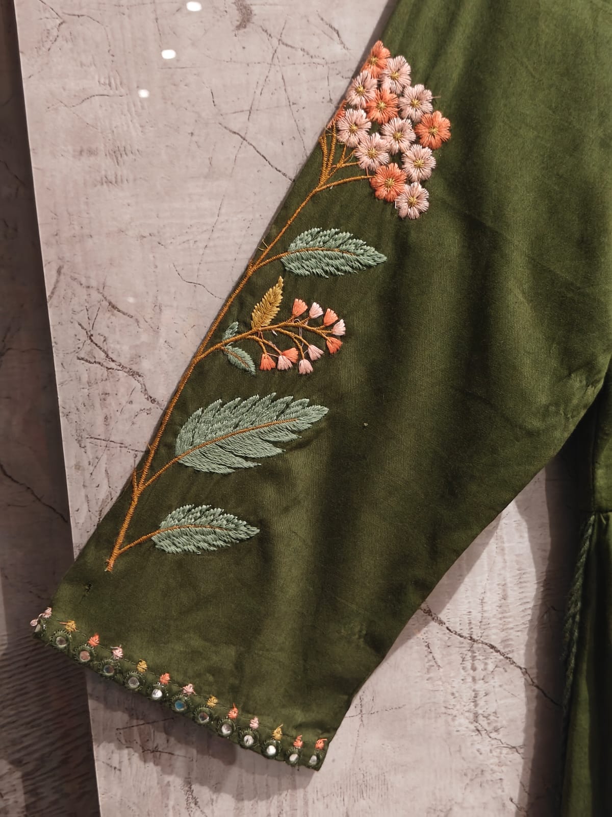 Green Mul Cotton Hand Embroidery Anarkali Kurtha 882