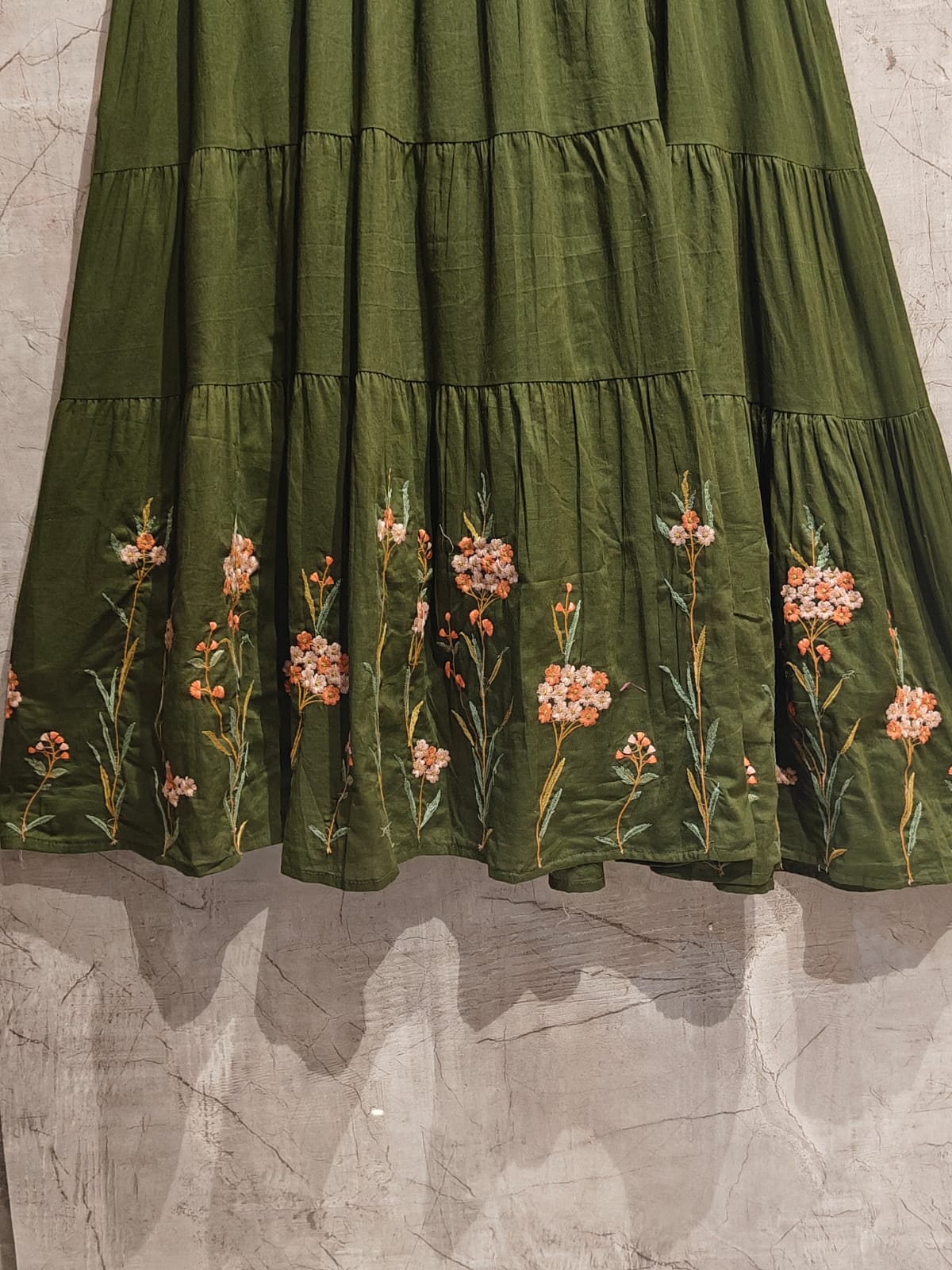 Green Mul Cotton Hand Embroidery Anarkali Kurtha 882