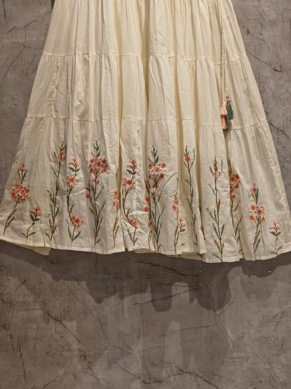 White Mul Cotton Hand Embroidery Anarkali Kurtha 882
