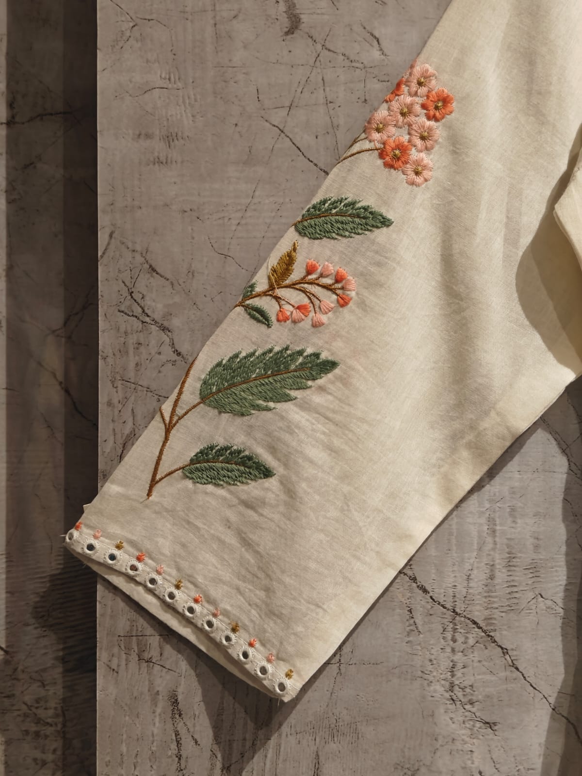 White Mul Cotton Hand Embroidery Anarkali Kurtha 882