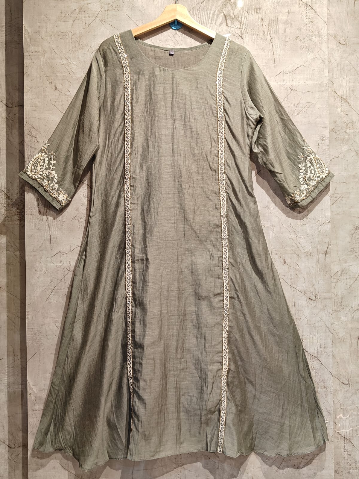 Grey Mul Chanderi Thread Embroidery A Line Kurtha 447