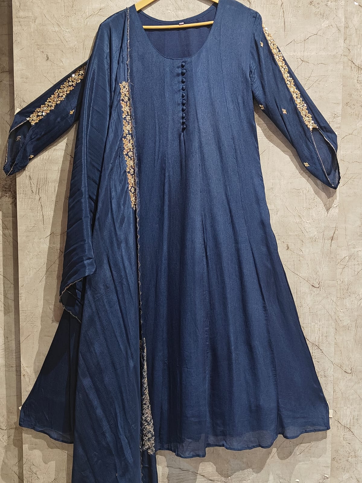 Nevy Blue  Chinnon Hand Embroidery Airline Kurtha 404