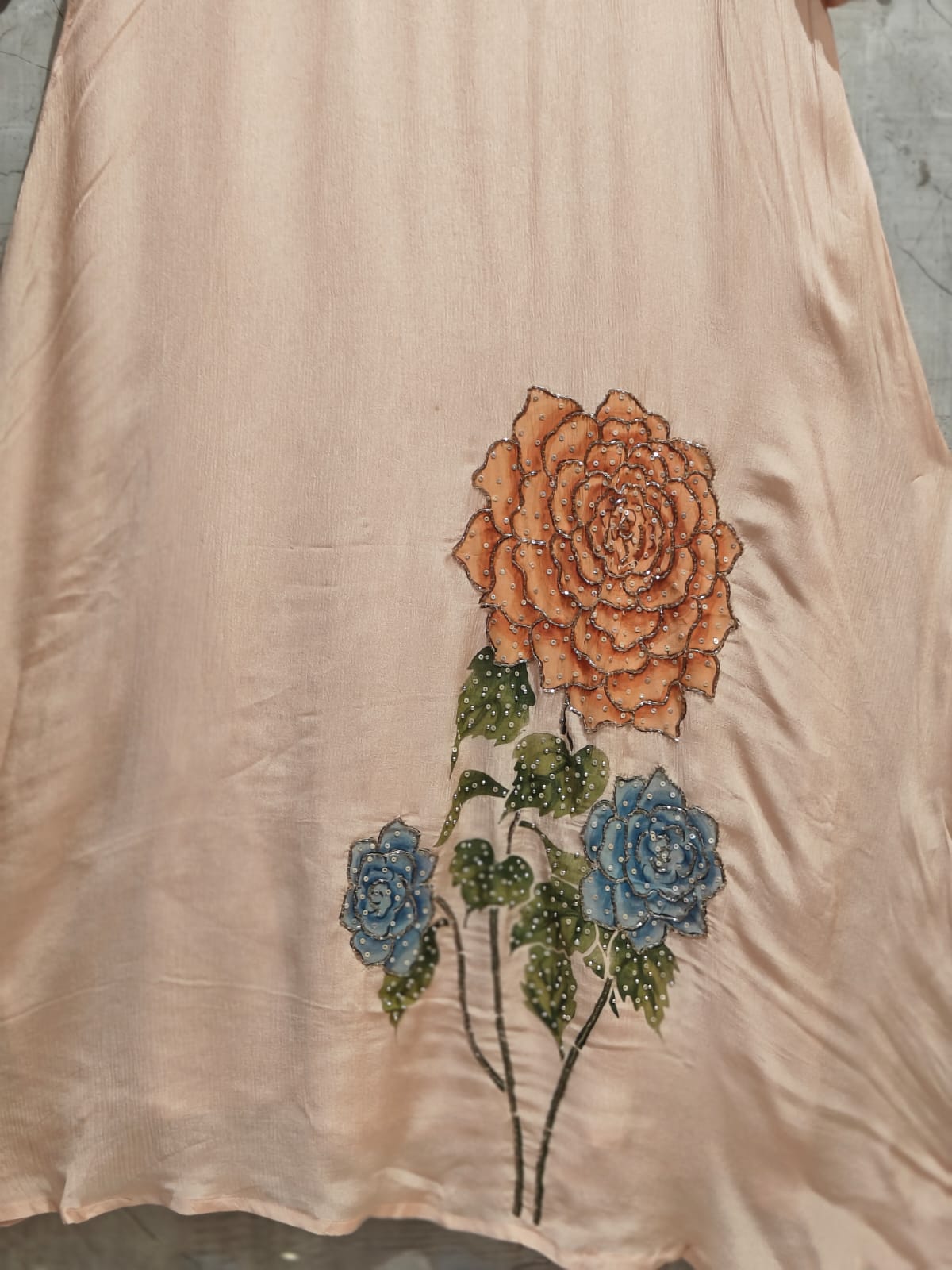 Peach Crepe Airline Hand Embroidery Kurtha 765