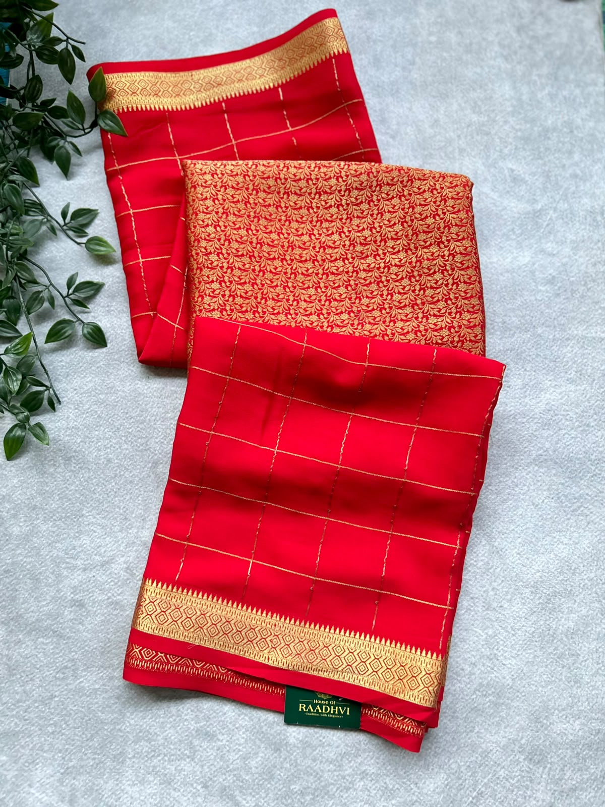 Red brocade Pure Mysore Silk Saree BMS107