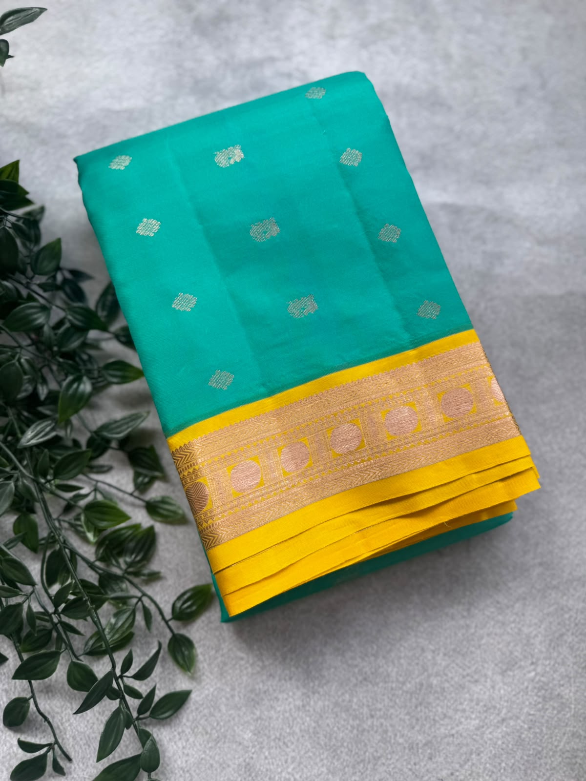 Teal Pure Kanchi Silk Saree (Weaving Mistake)