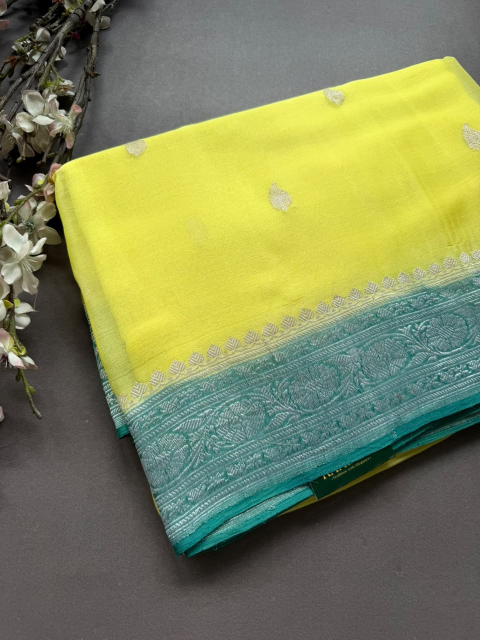 Yellow Small Butta Pure Chiffon Saree 107