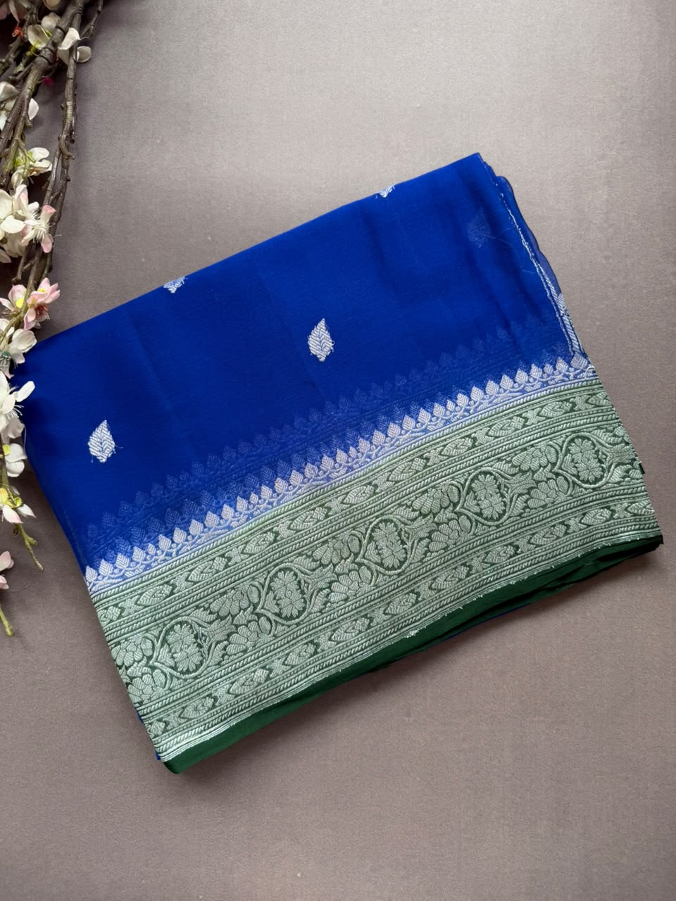Blue Small Butta Pure Chiffon Saree 107