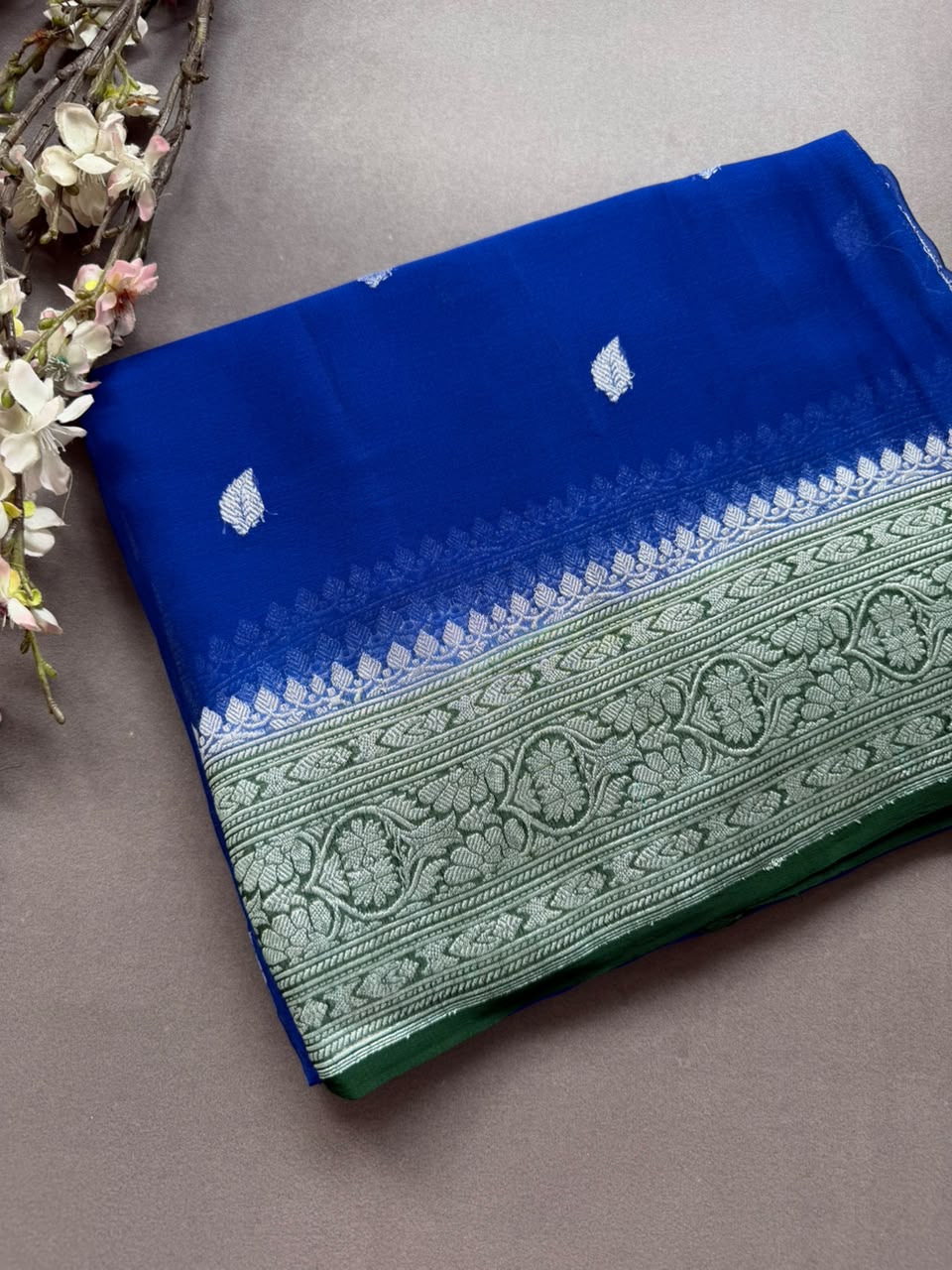 Blue Small Butta Pure Chiffon Saree 107