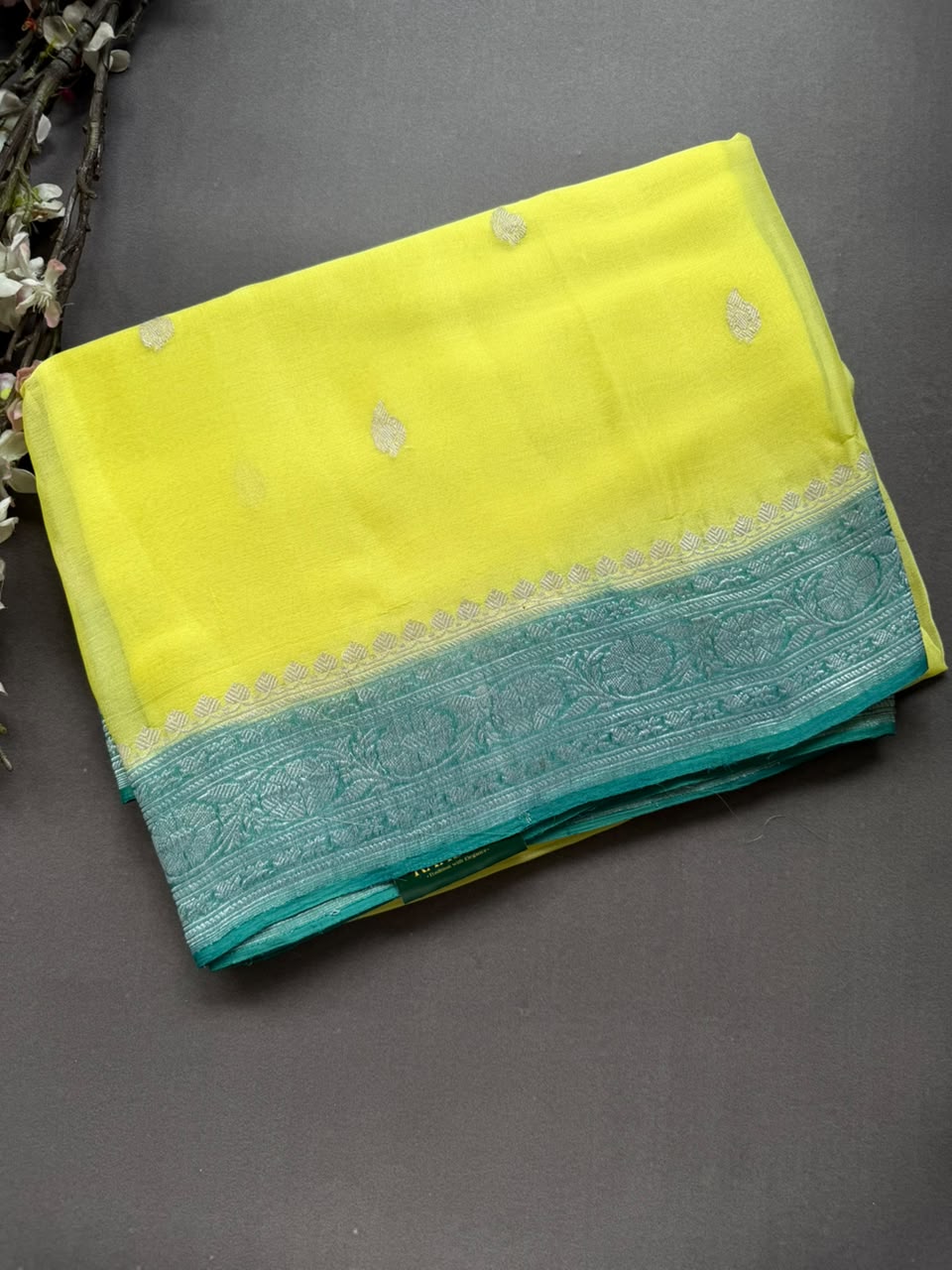 Yellow Small Butta Pure Chiffon Saree 107