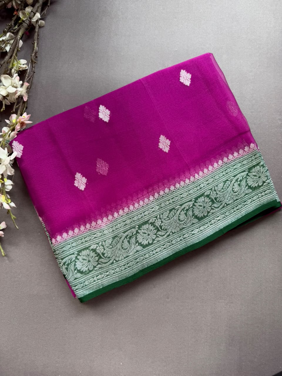 Magenta Small Butta Pure Chiffon Saree 107