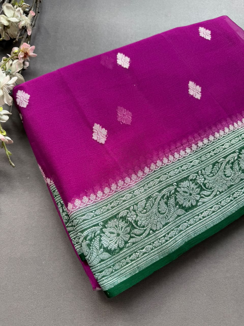 Magenta Small Butta Pure Chiffon Saree 107