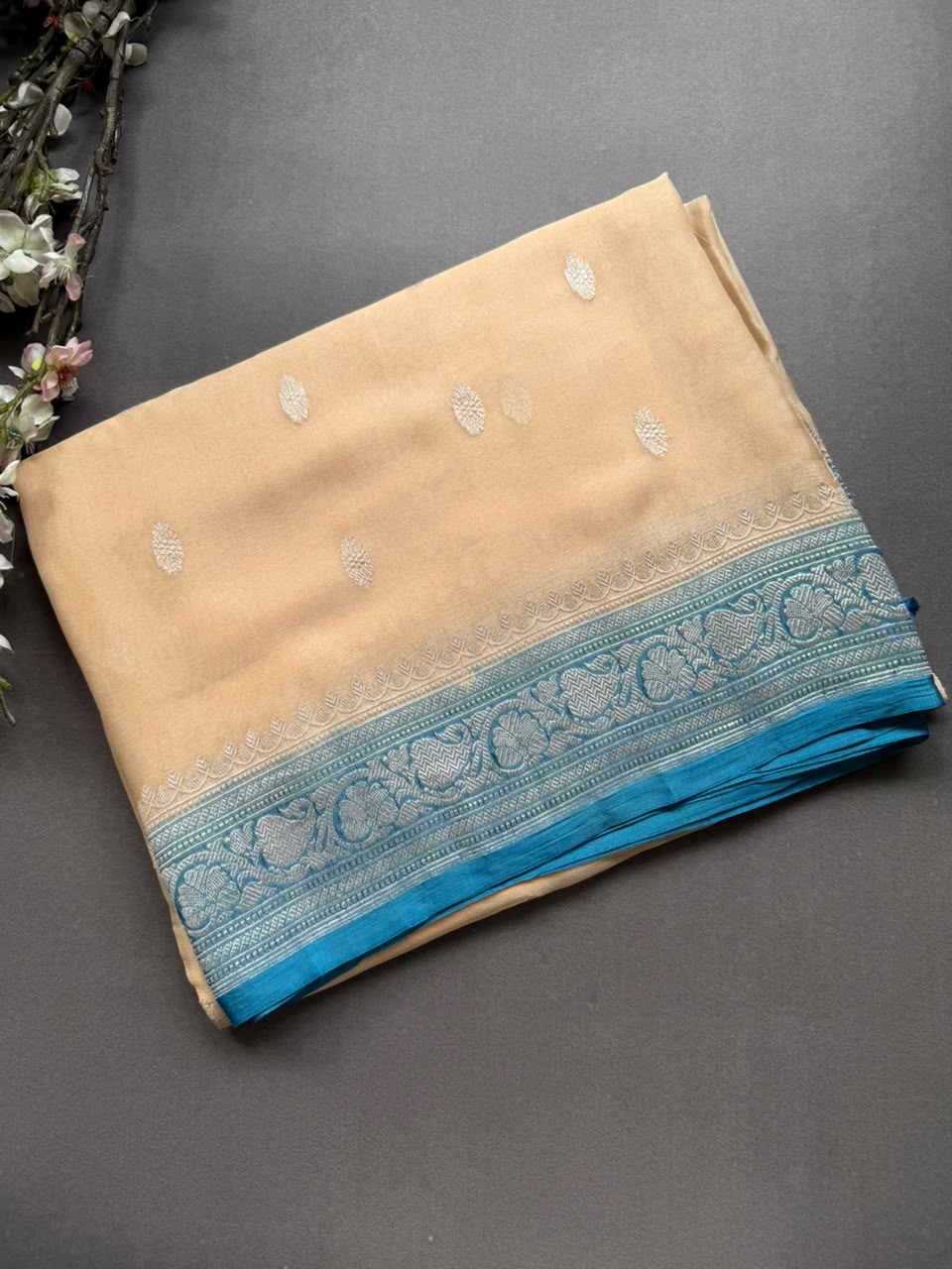 Beige Small Butta Pure Chiffon Saree 107