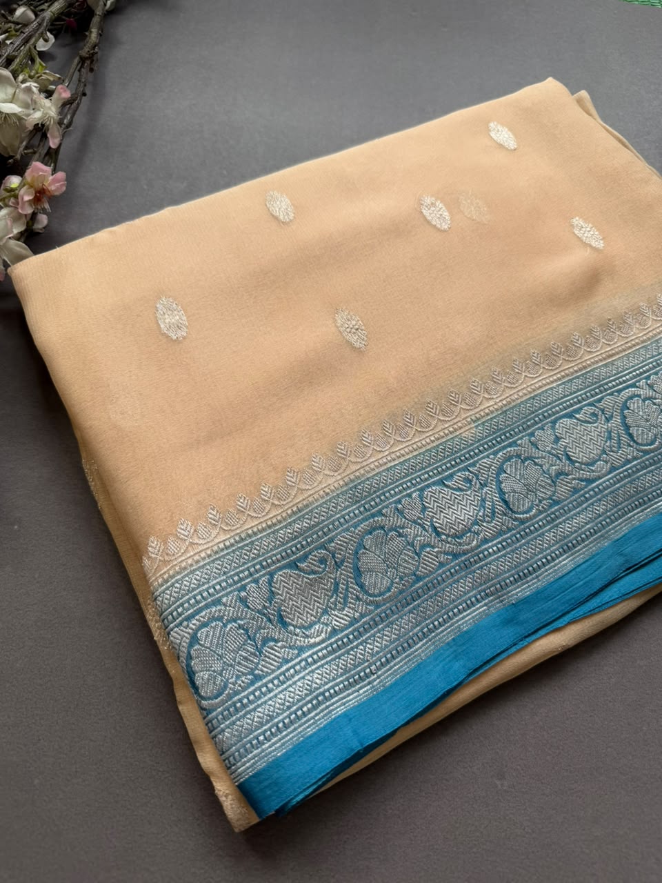 Beige Small Butta Pure Chiffon Saree 107