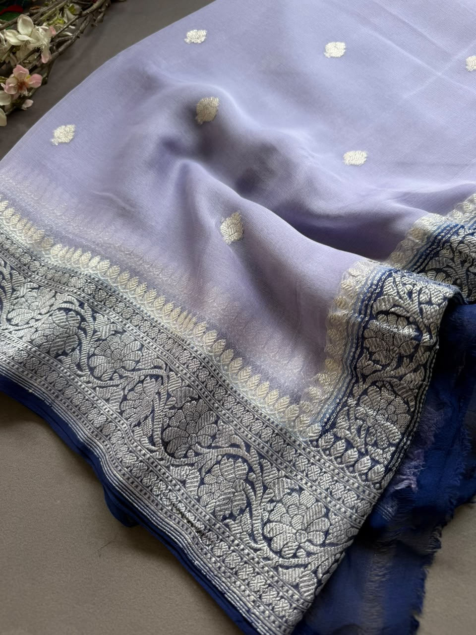 Lavender Small Butta Pure Chiffon Saree 107