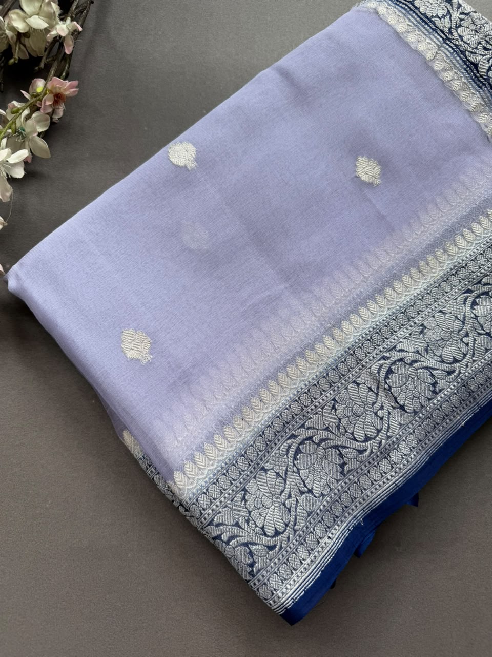 Lavender Small Butta Pure Chiffon Saree 107