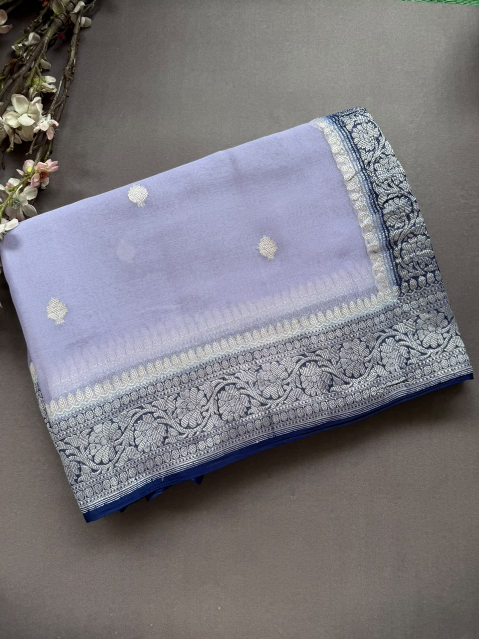 Lavender Small Butta Pure Chiffon Saree 107