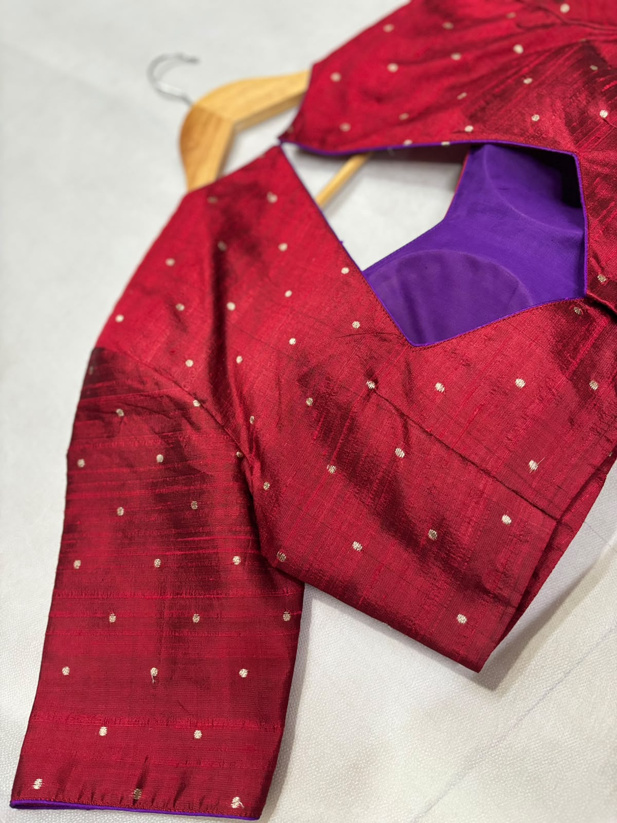 Maroon n purple raw silk blouse 107