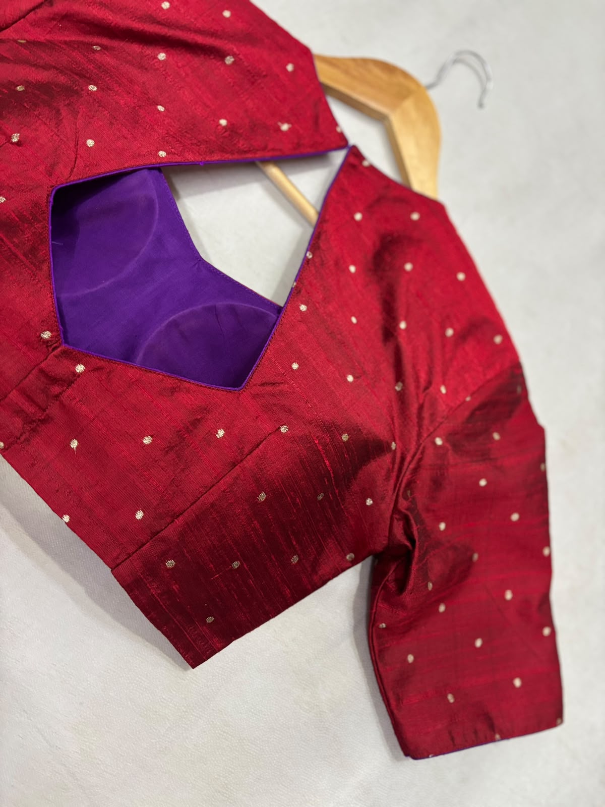 Maroon n purple raw silk blouse 107