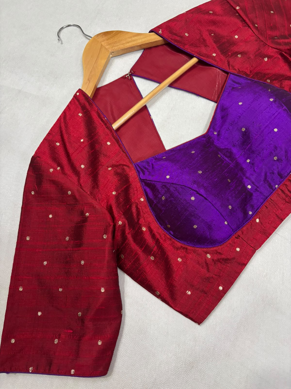Maroon n purple raw silk blouse 107