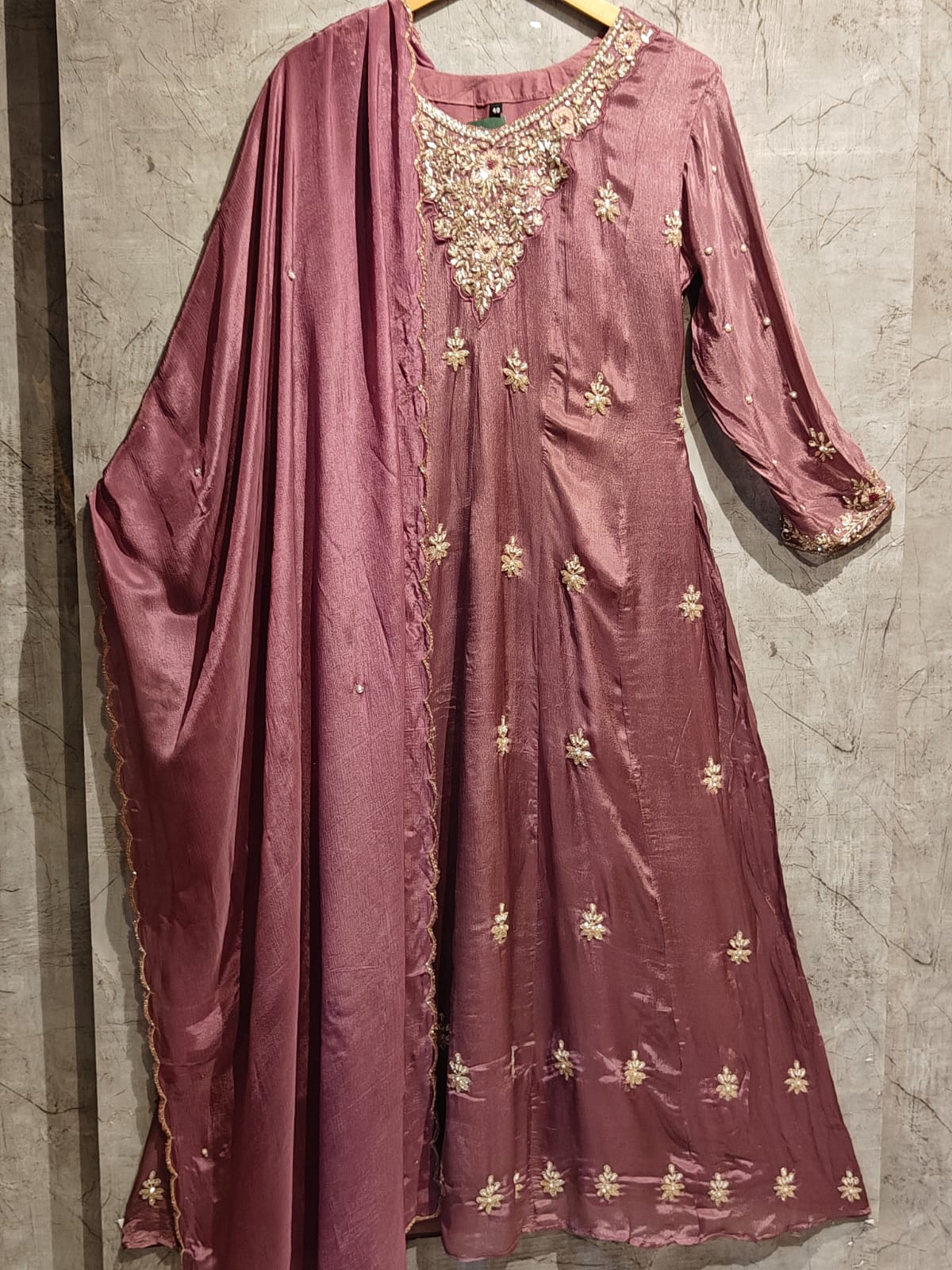 Onion Anarkali Chinnon Hand Embroidery Kurtha 567
