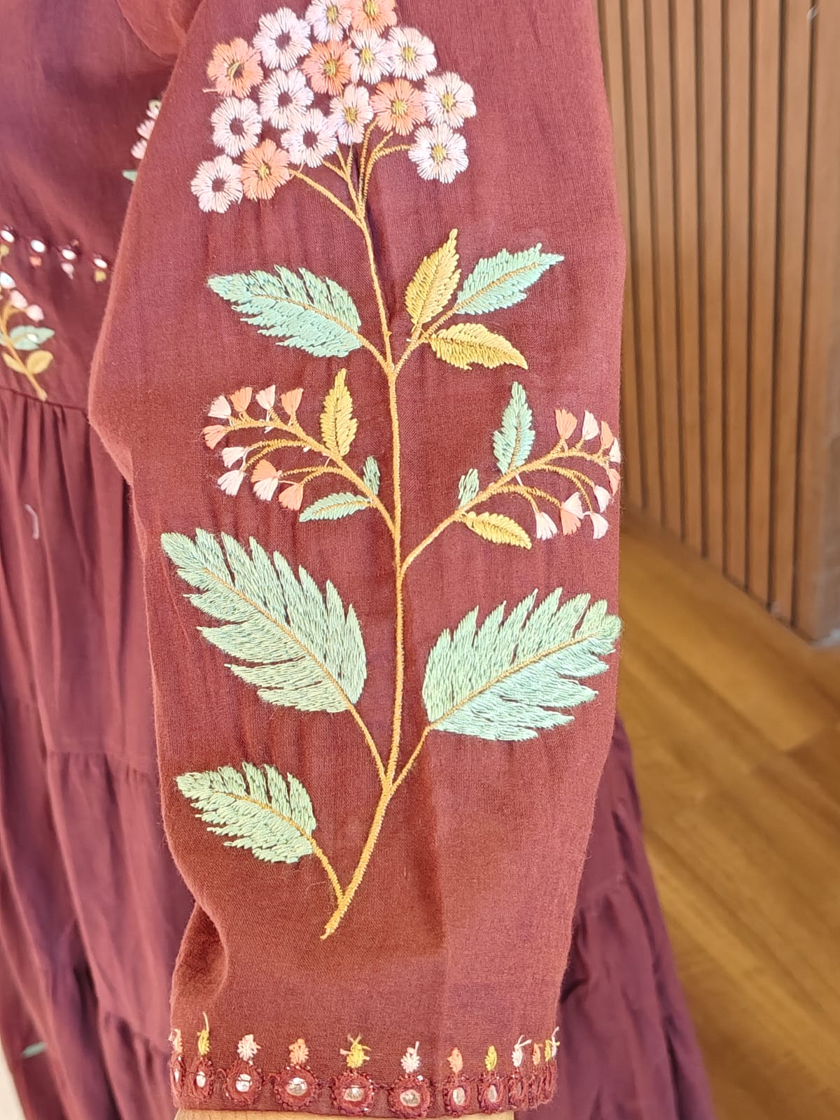 Maroon Mul Cotton Hand Embroidery Anarkali Kurtha 882