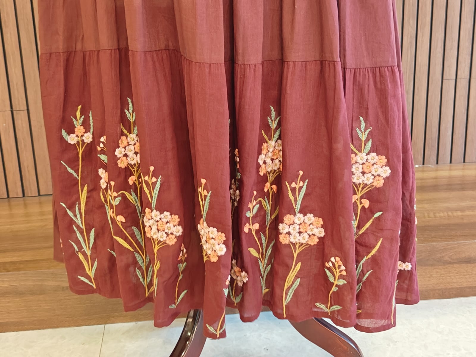 Maroon Mul Cotton Hand Embroidery Anarkali Kurtha 882