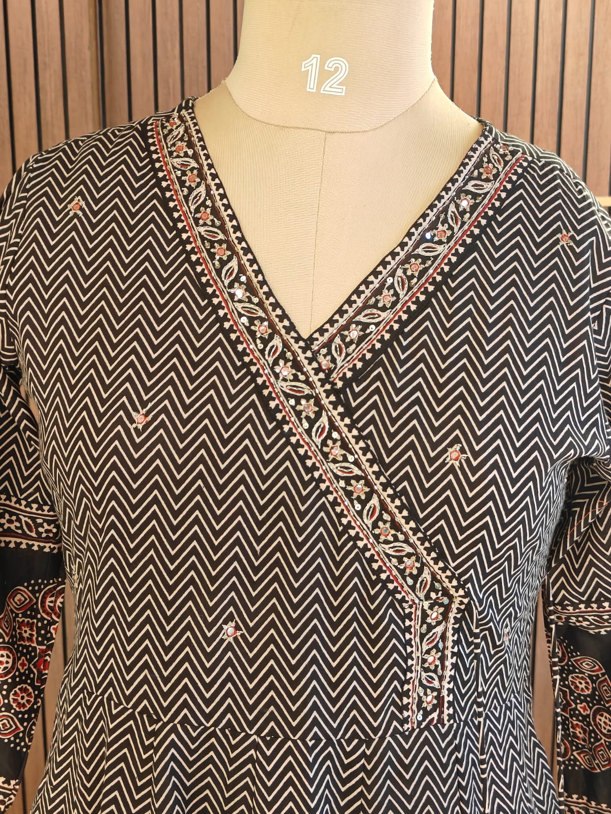 Black Cotton Anarkali Block Print Kurtha 787