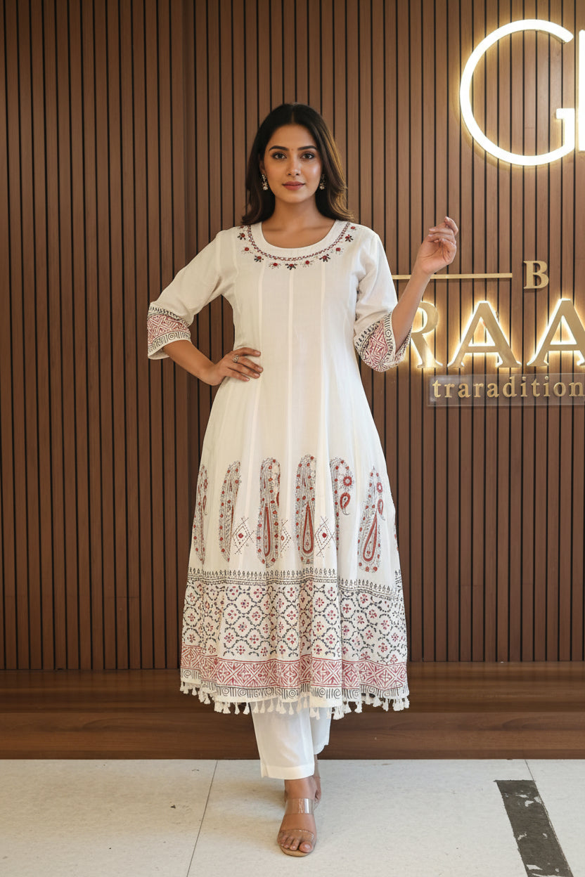 White mul Cotton Anarkali Kurtha 389