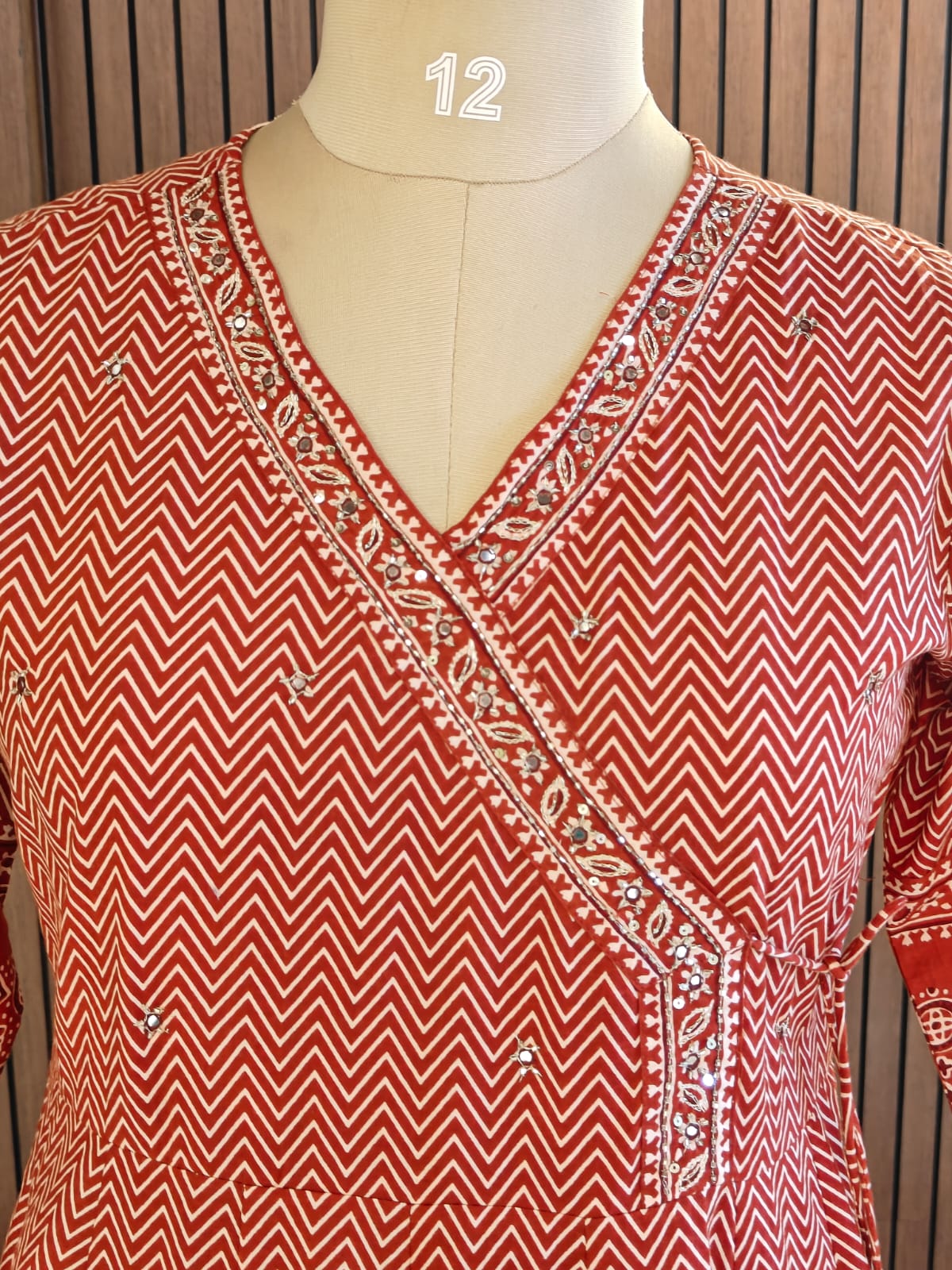 Maroon  Cotton Anarkali Block Print Kurtha 787
