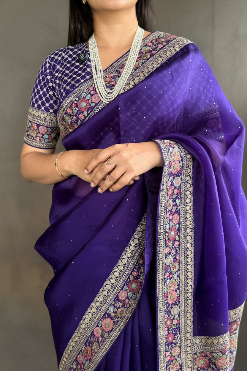 Purple Sabyasachi Inspired Pure Organza Saree 108