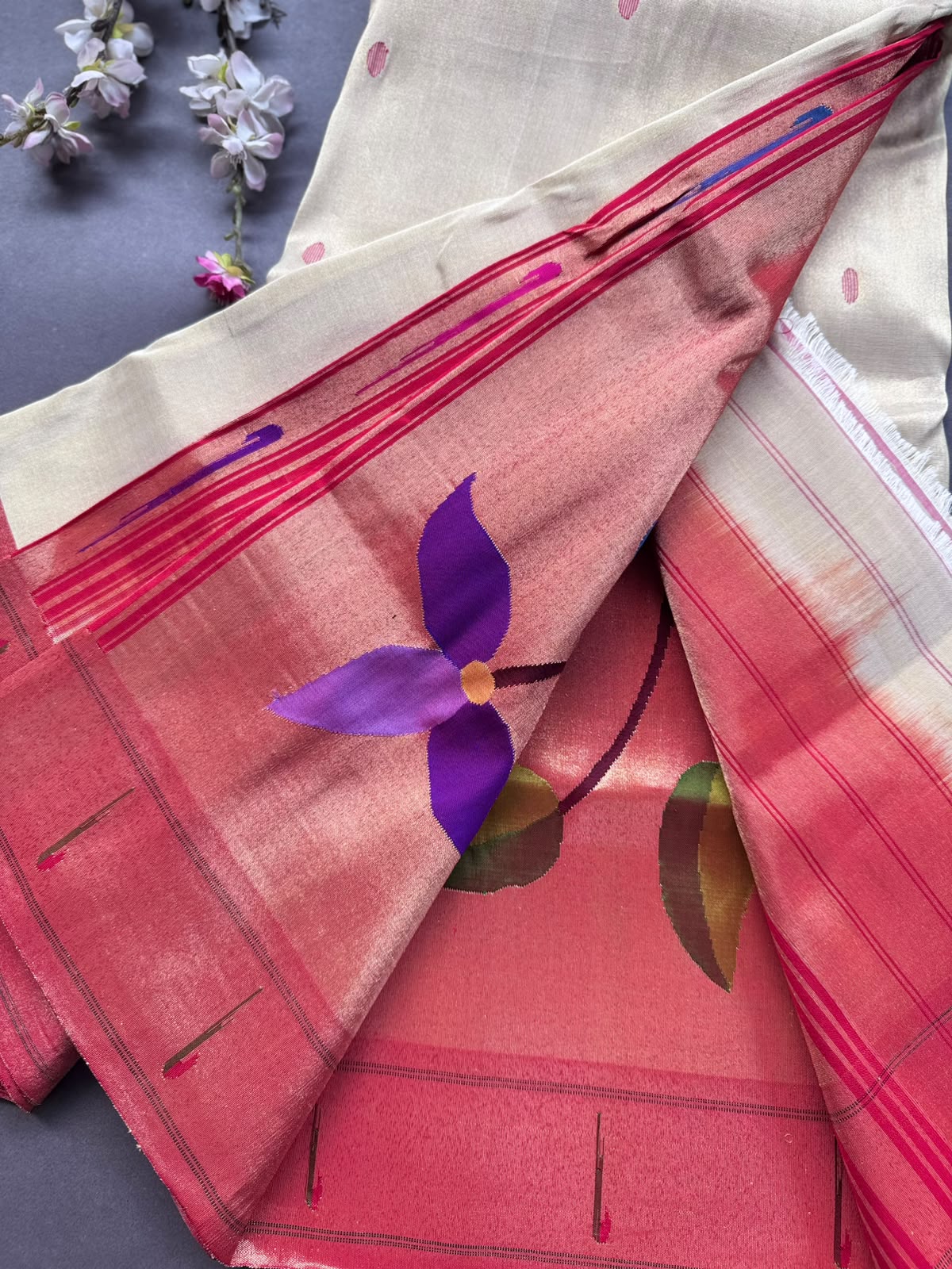 Cream Pure Paithani Tissue Saree (Swara)